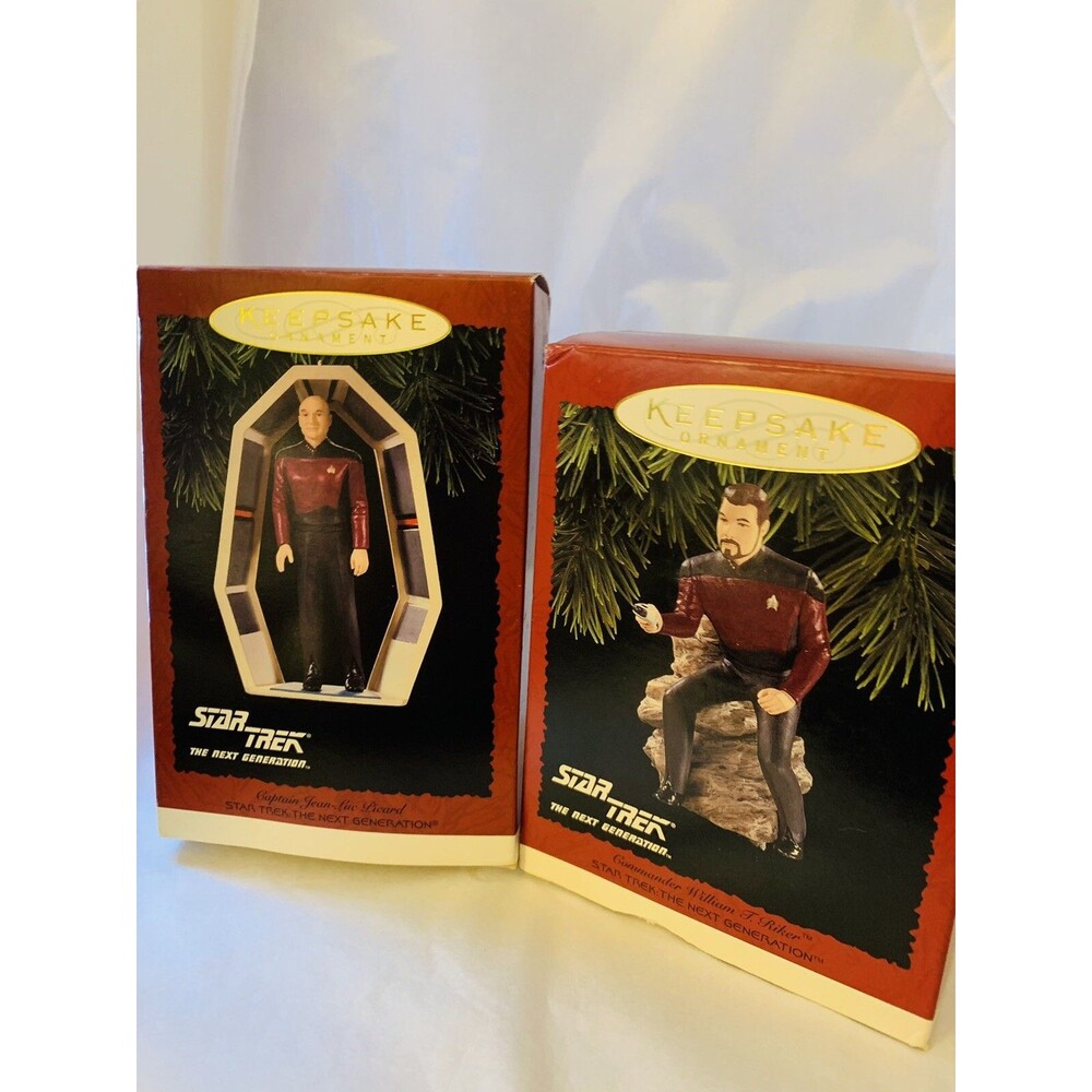 Hallmark Keepsake Star Trek Ornaments Captain Picard 1995 & Riker 1996 NOS